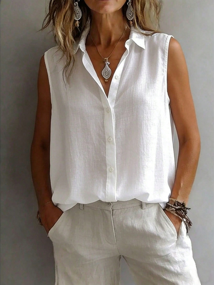 Shirt Camp Collar - Fashionable and Elegant Sleeveless Collared Shirt