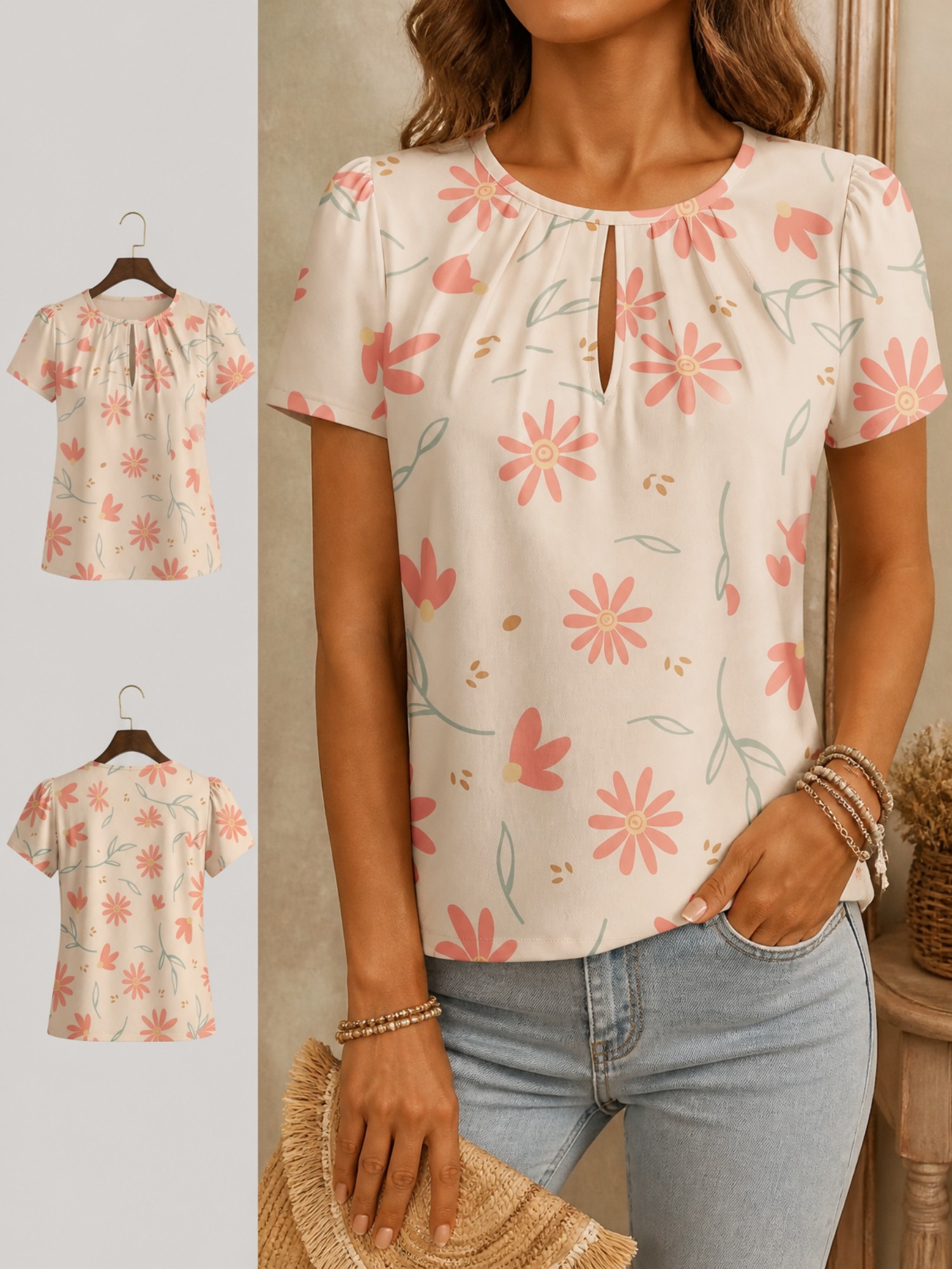 2026 New Women's Round Neck El - Resort Shirt Floral 评论和价格