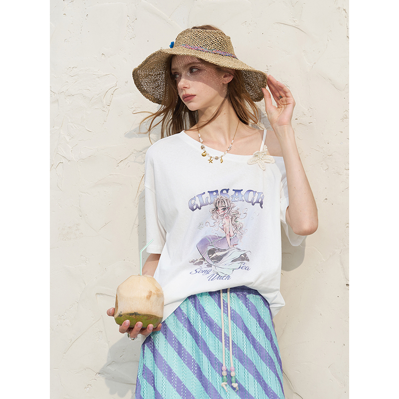 ELFSACK Women's Off Shoulder W - Tee Graphic Print 评论和价格