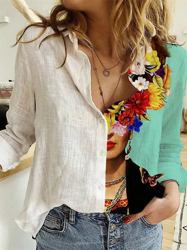 Women Spring And Autumn Long S - Shirt Camp Collar 评论和价格