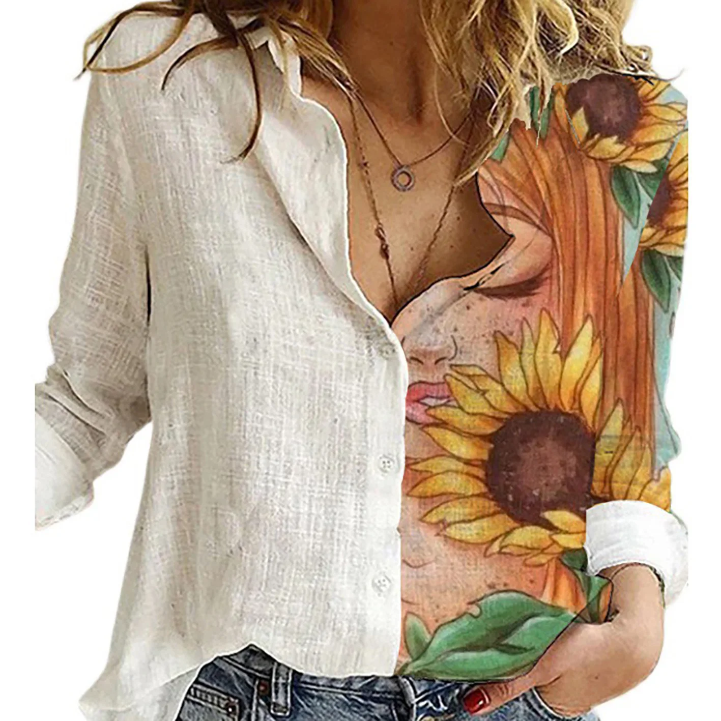 Women Spring And Autumn Long S - Shirt Camp Collar 评论和价格