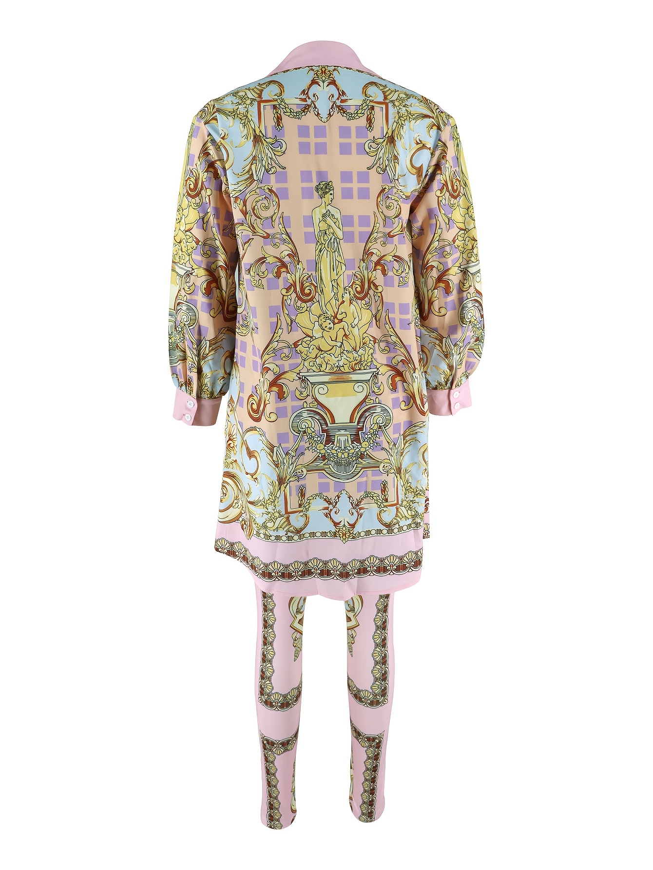 Women 2 Piece Set Ornate Print - Shirt Camp Collar 评论和价格